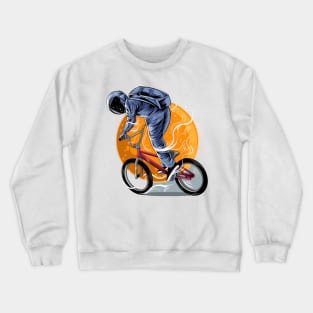 Astronaut riding bmx vector illustration artwork with moon isolated light color design Crewneck Sweatshirt